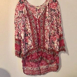 Lucky Brand - Women’s Top Tunic Boho Floral Maroon
